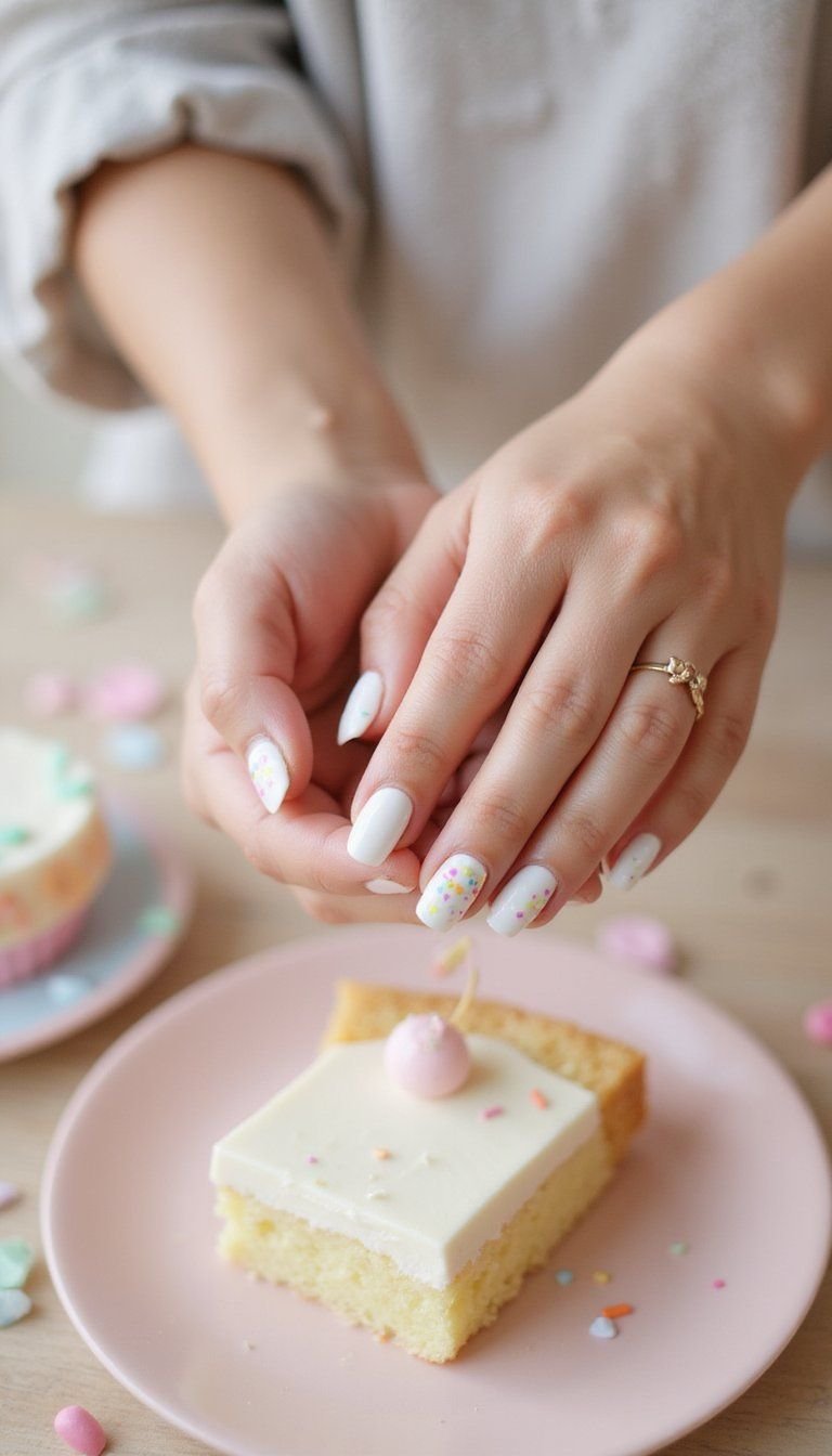 Rainbow Sprinkle Accent Nails On White Base