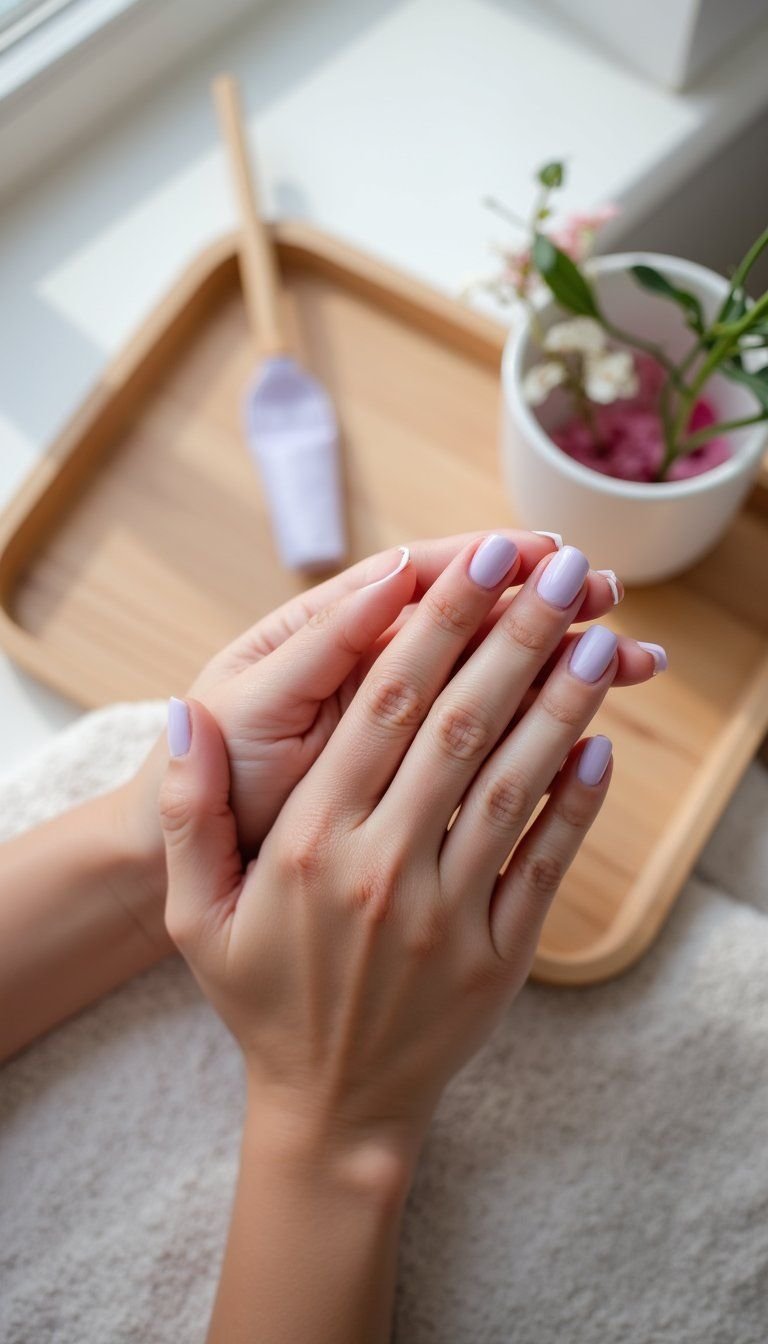 Soft Watercolor Petal Nails On Nude Base