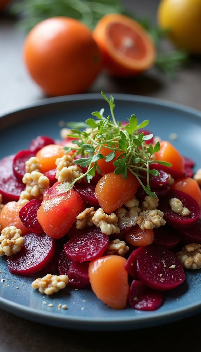 Beetroot Ribbon Salad With Citrus Fennel Crunch