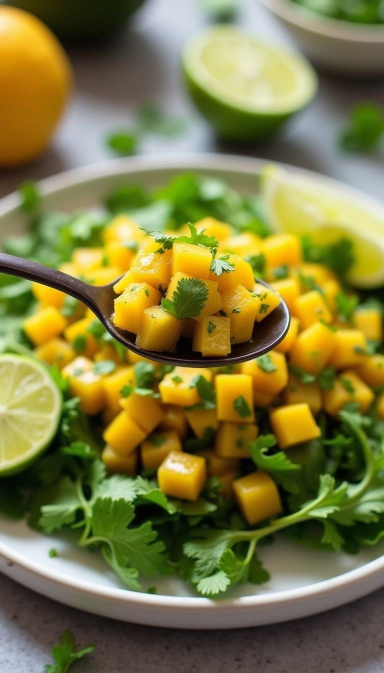 Mango Avocado Spring Salsa Over Greens