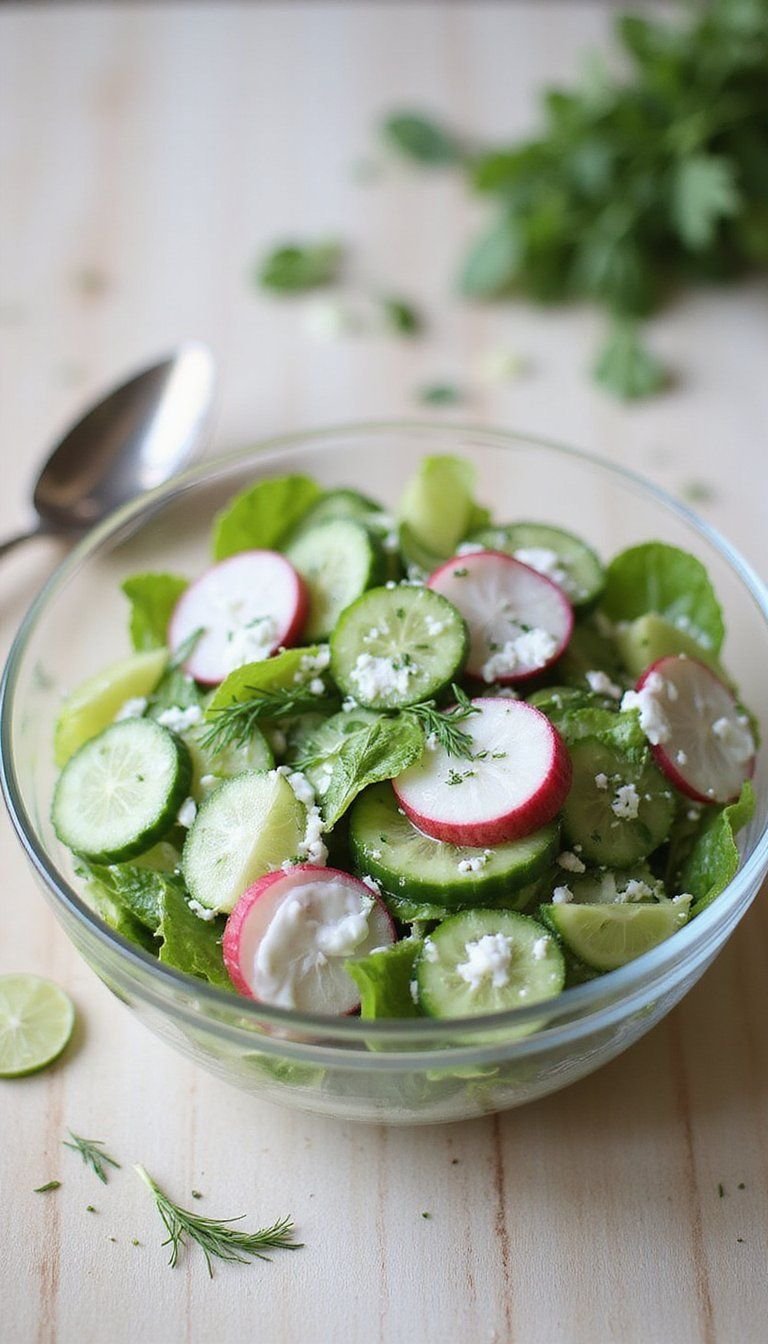 Radish Cucumber Crisp With Herbed Yogurt Dressing