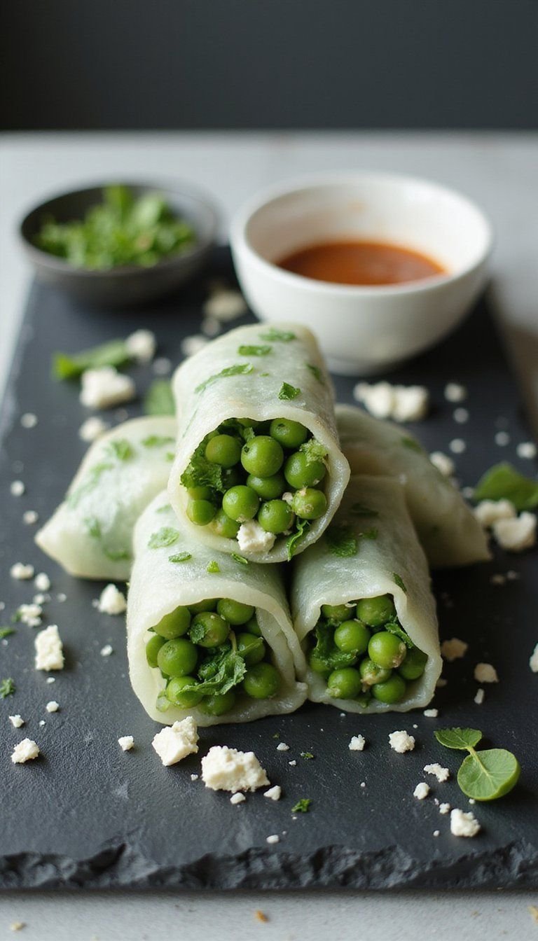 Spinach Pea Feta Stuffed Spring Rolls