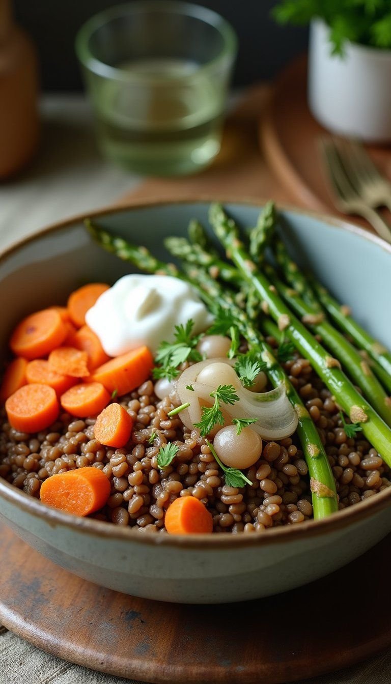 Warm Lentil Bowl With Roasted Spring Veg