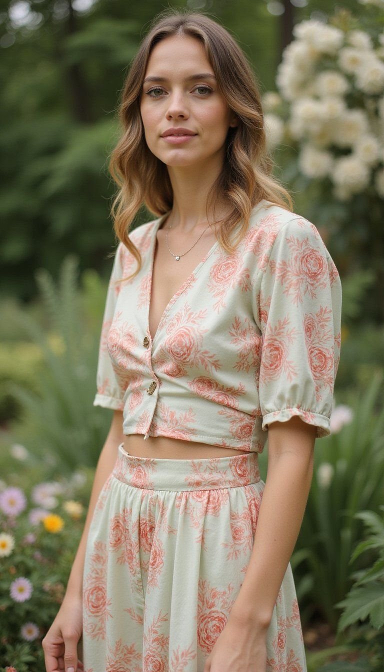 Floral Two Piece Set With Midi Skirt