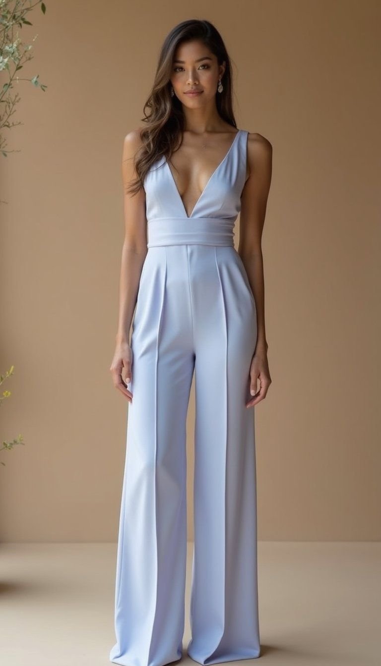 Pastel Tailored Jumpsuit With Cinched Waist