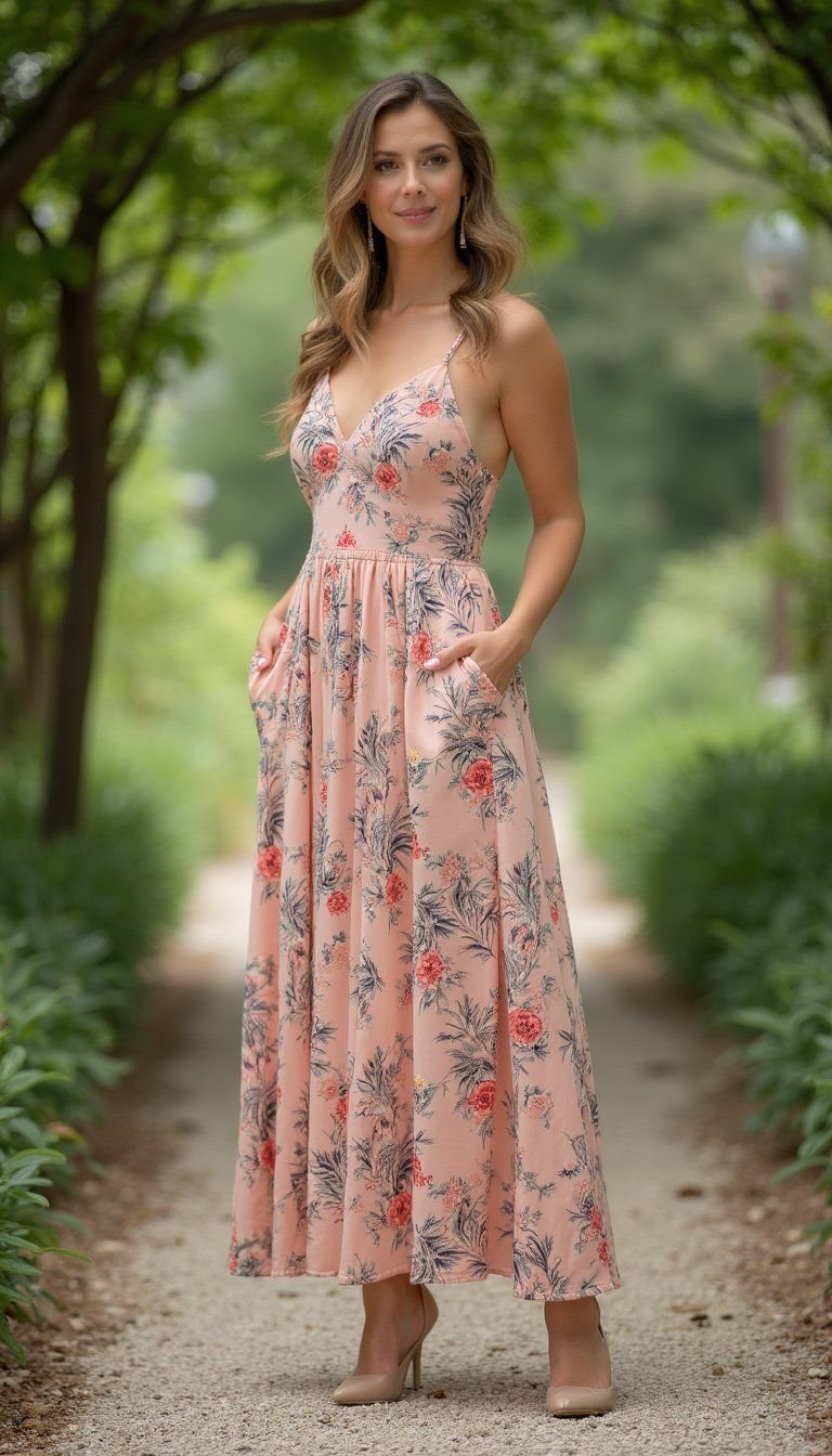 Structured Floral A Line Dress With Pockets