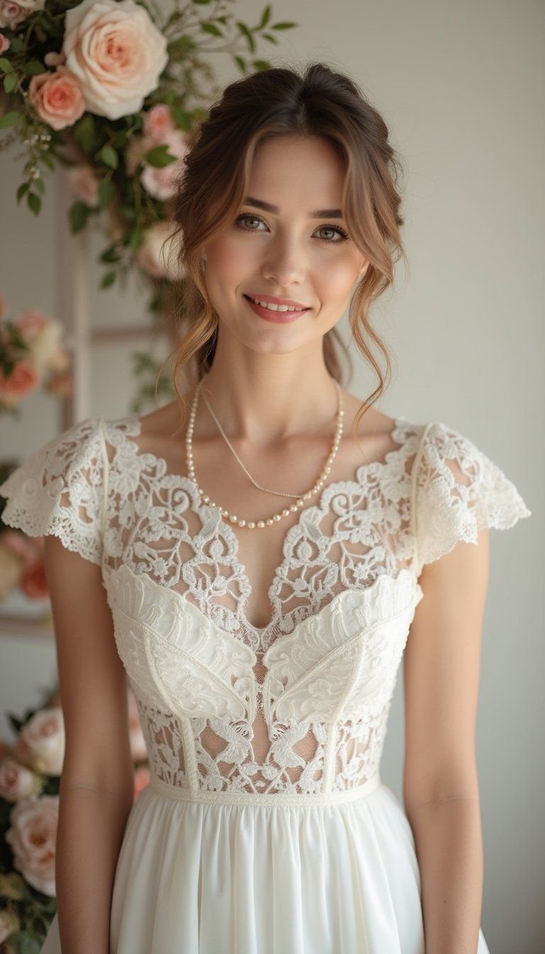 Tea Length Lace Dress With Cap Sleeves