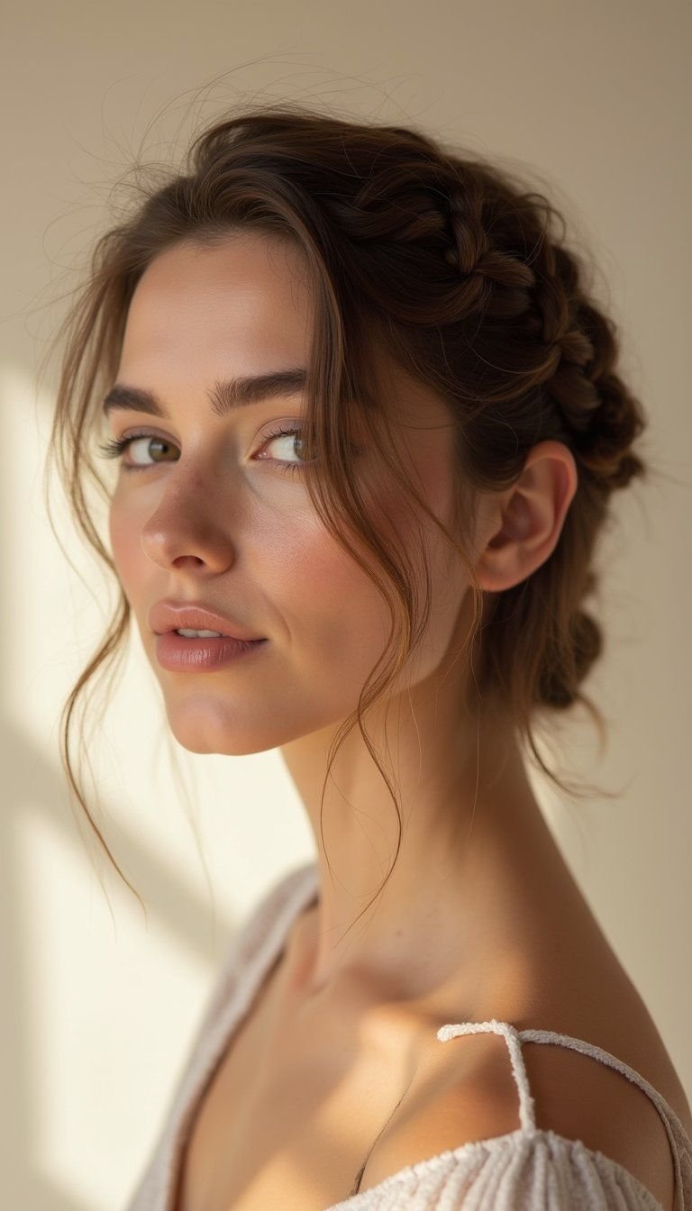 Side Swept Stitch Braid For Short Hair