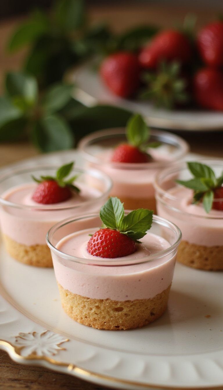 Basil Strawberry Mousse Cups With Shortbread Crust