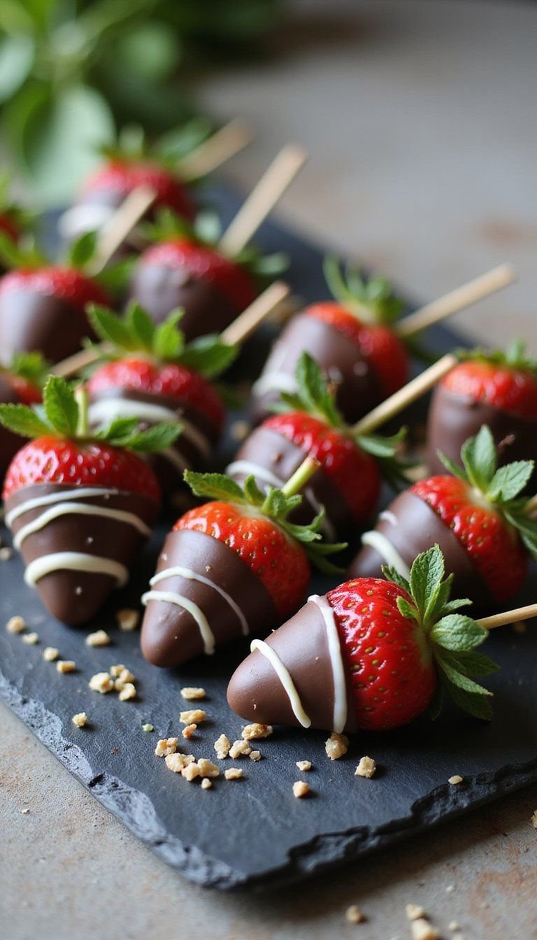 Chocolate Dipped Strawberry Skewers For Parties