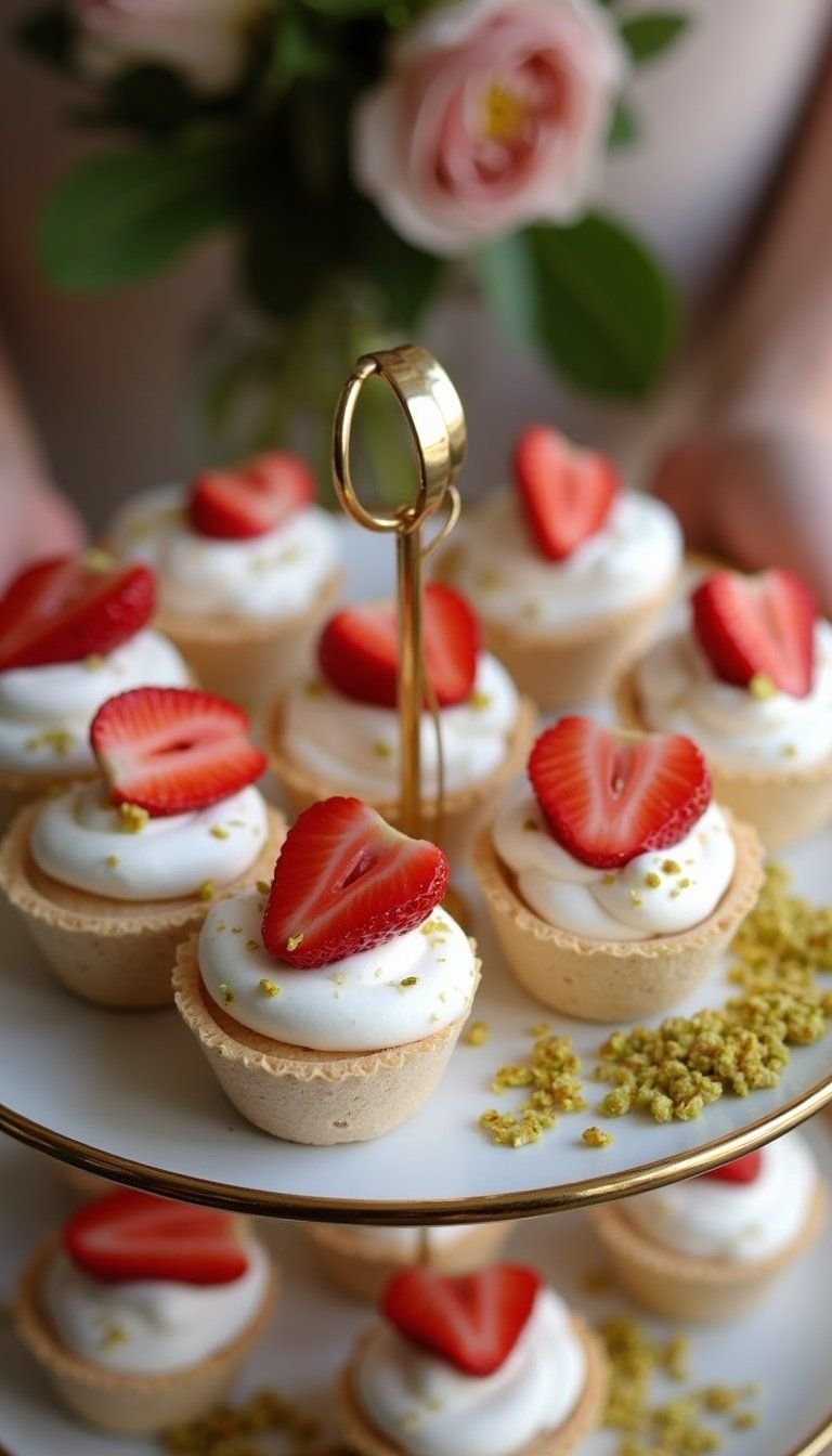Mini Strawberry Pavlova Tarts With Pistachio Crunch