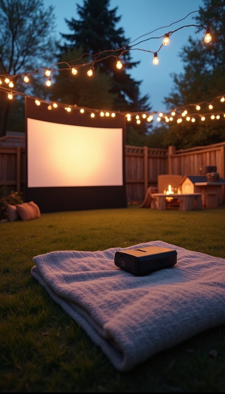 Backyard Movie Night With Cozy Throw Blankets