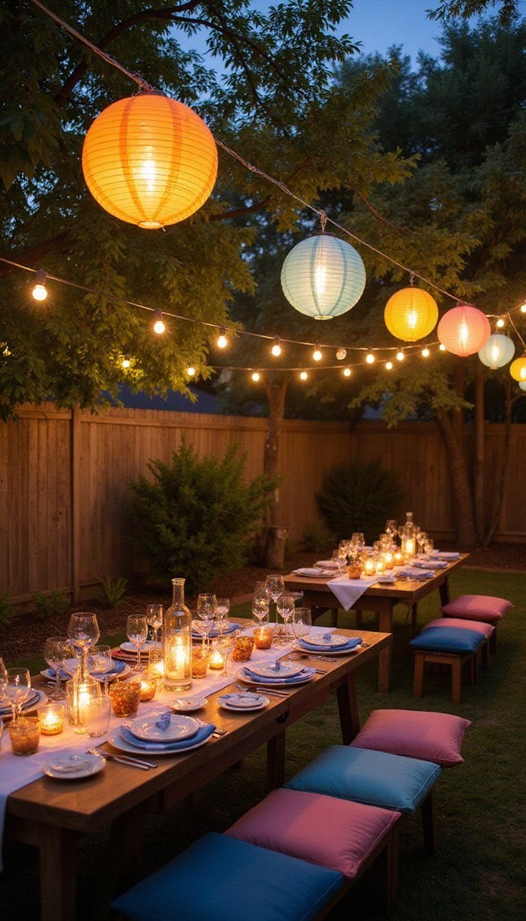 Colorful Paper Lantern Evening With Fairy Lights