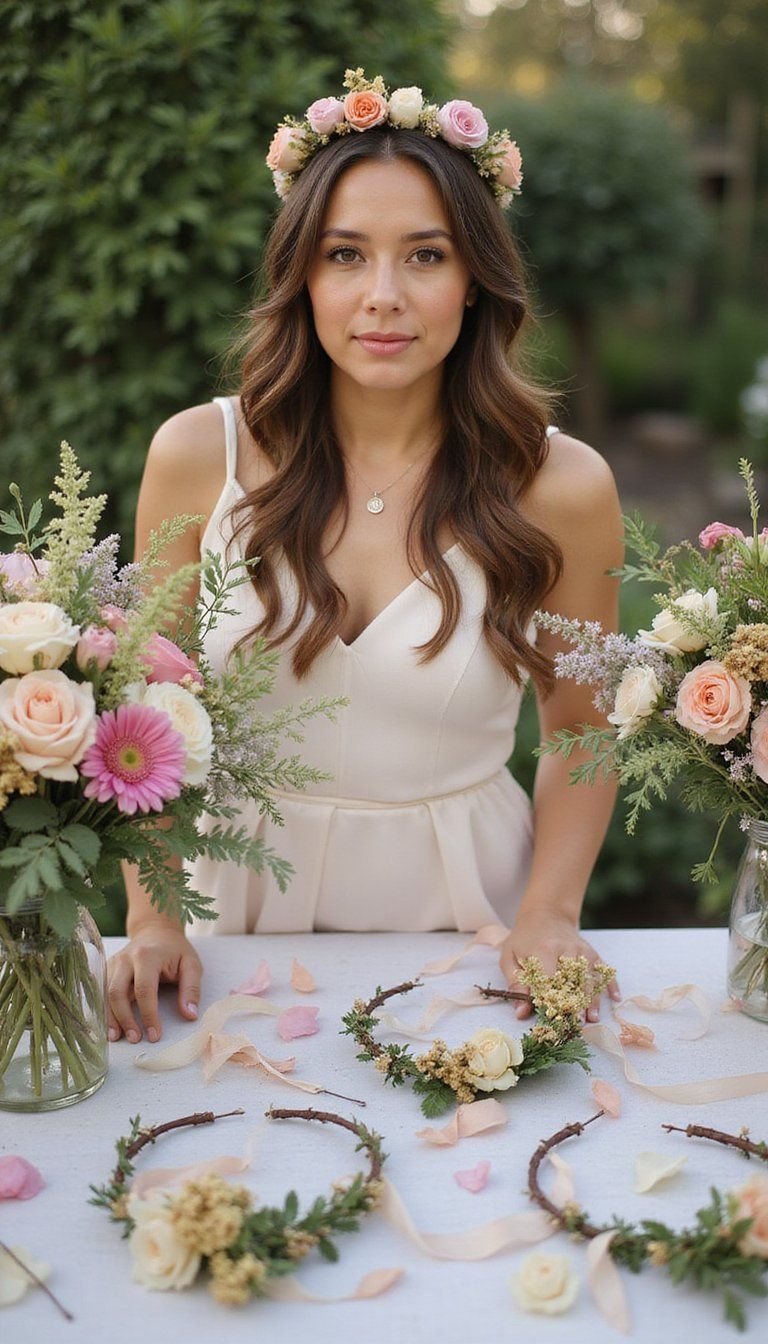 Floral Crown Bar With Wildflower Bouquets