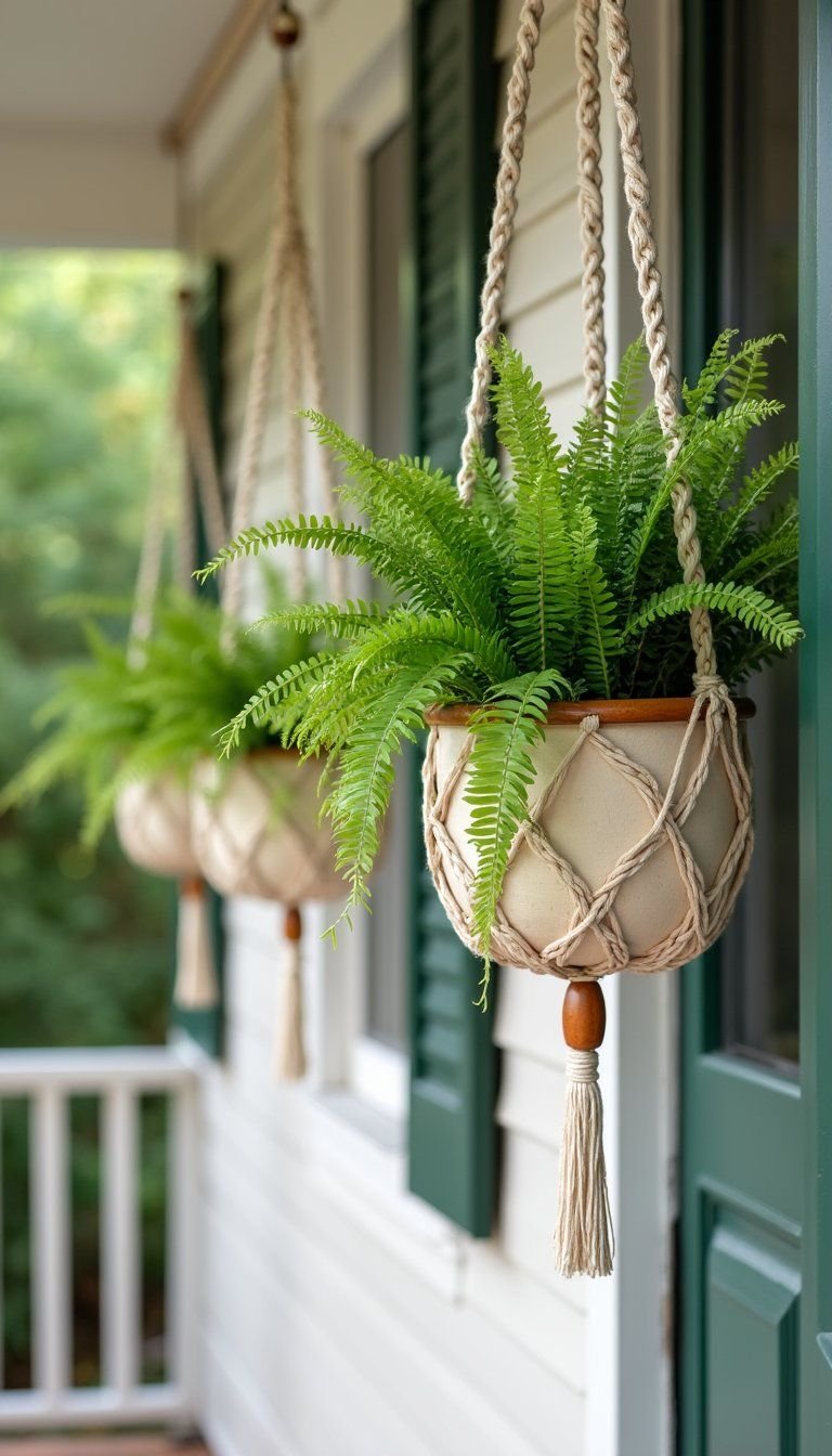 Hanging Ferns And Macrame Planters For Shade