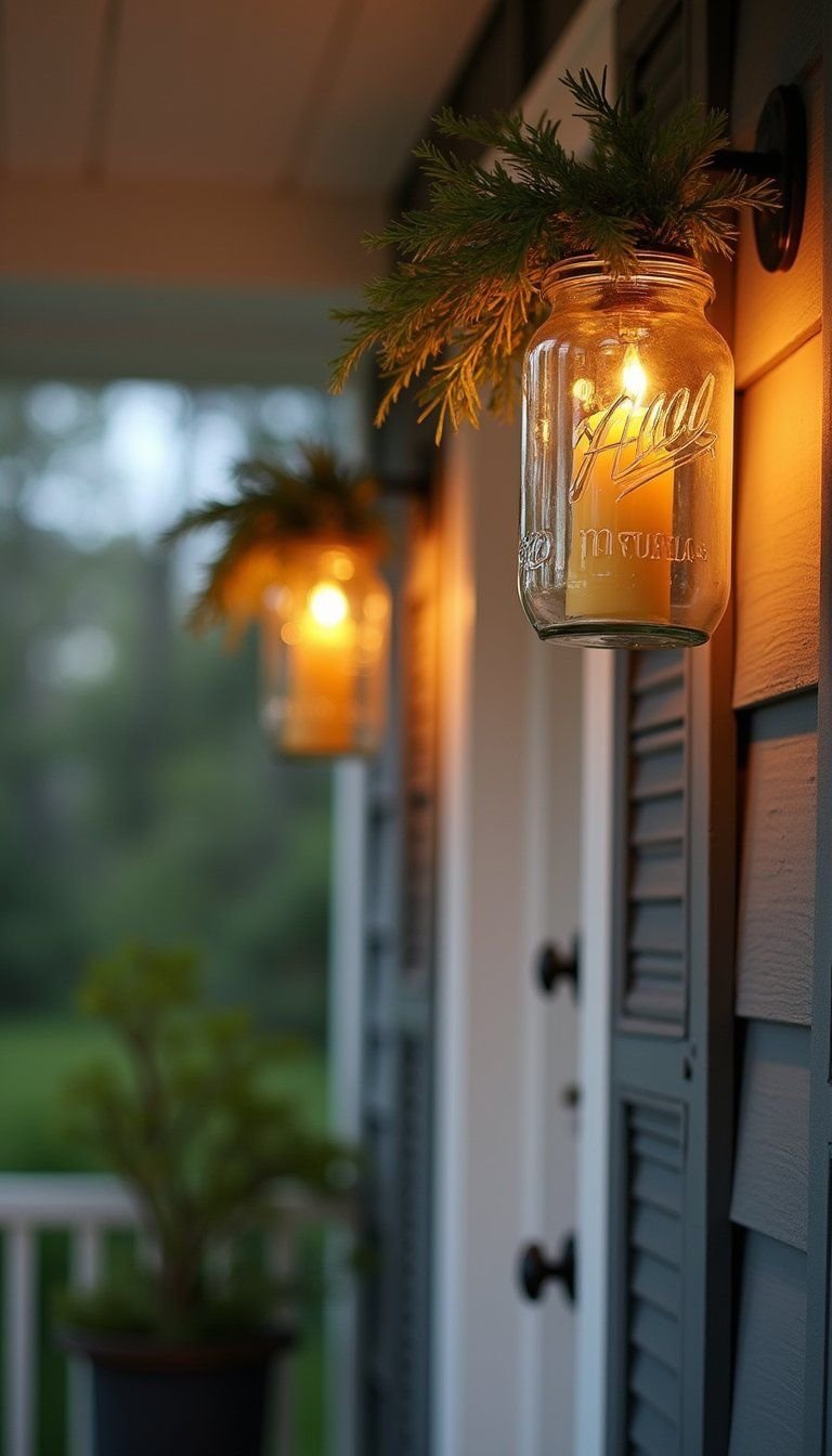 Mason Jar Sconce Lights With Candles And Greenery