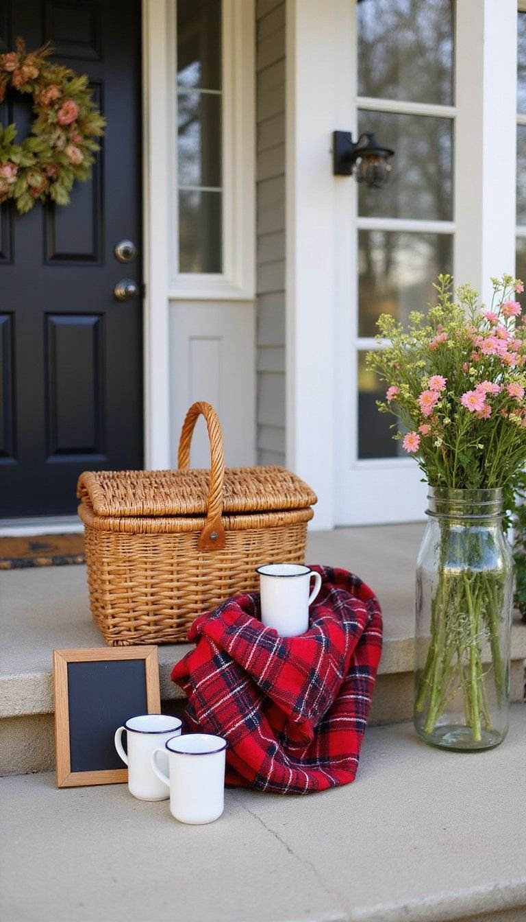 Picnic Basket Welcome With Plaid Picnic Blanket Styling