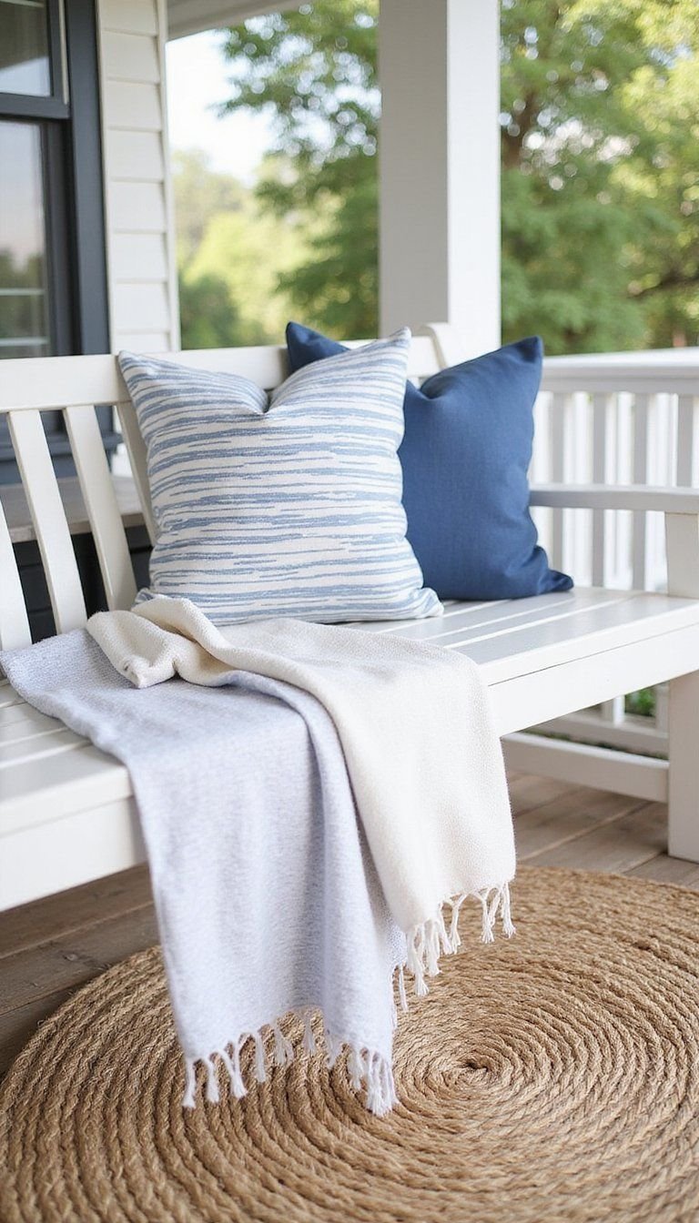 Porch Swing Styling With Nautical Throw Pillows