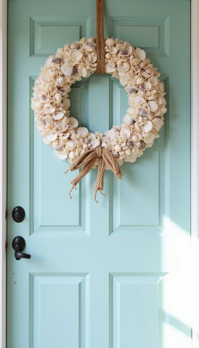 Seashell Wreath With Driftwood And Rope Details