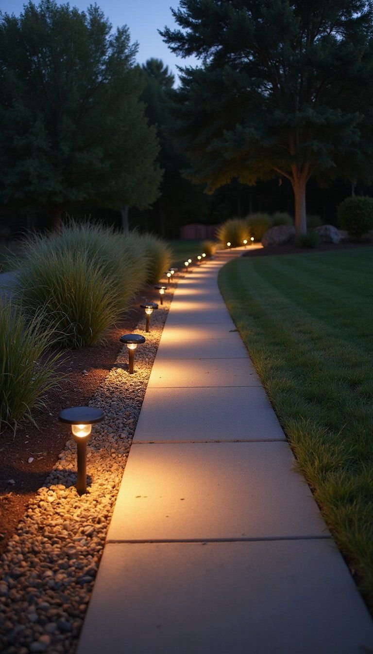 Sunset Glow Solar Path Lights And Pebble Border
