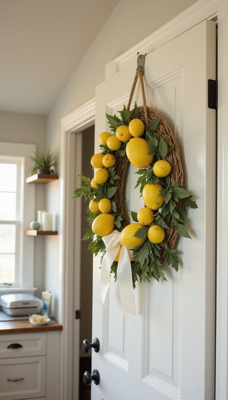 Bright Lemon Wreath For Kitchen Doorway Welcome