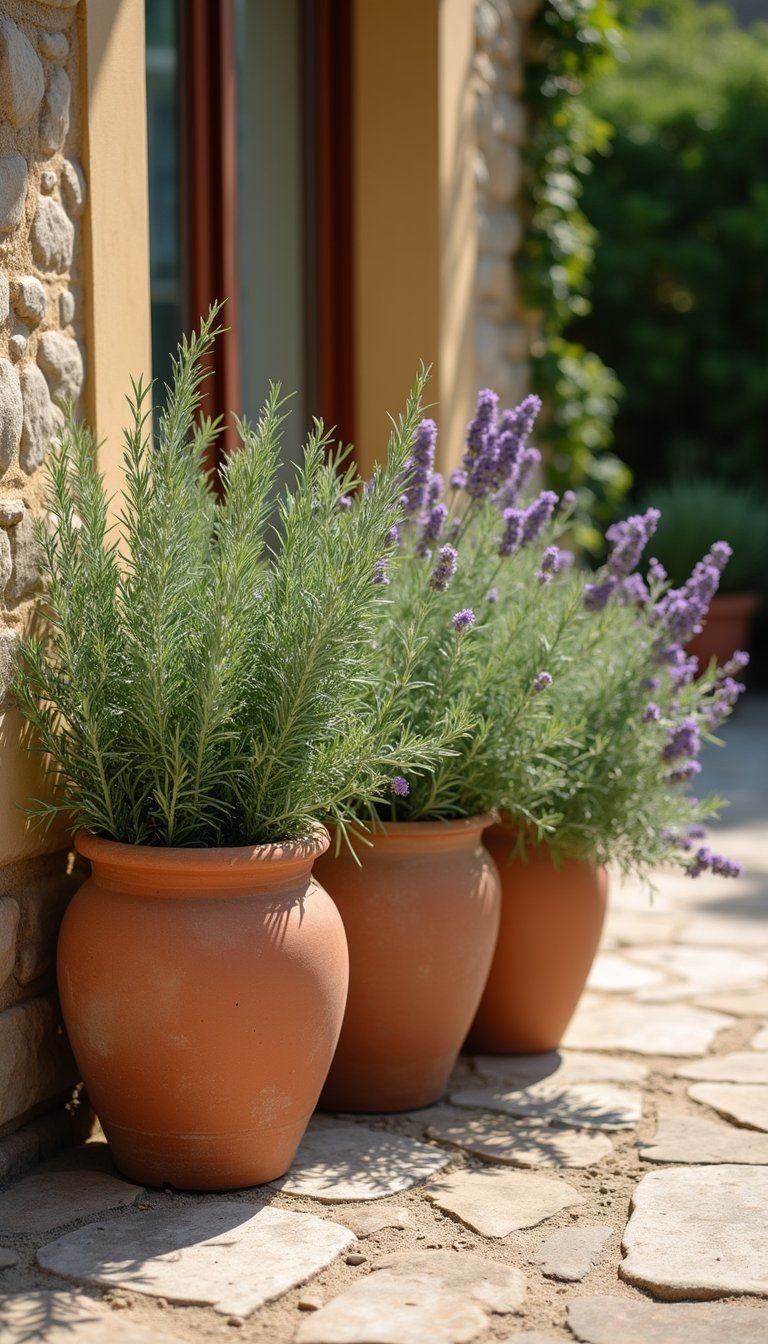 Mediterranean Drought-Tolerant Pots With Fragrant Herbs