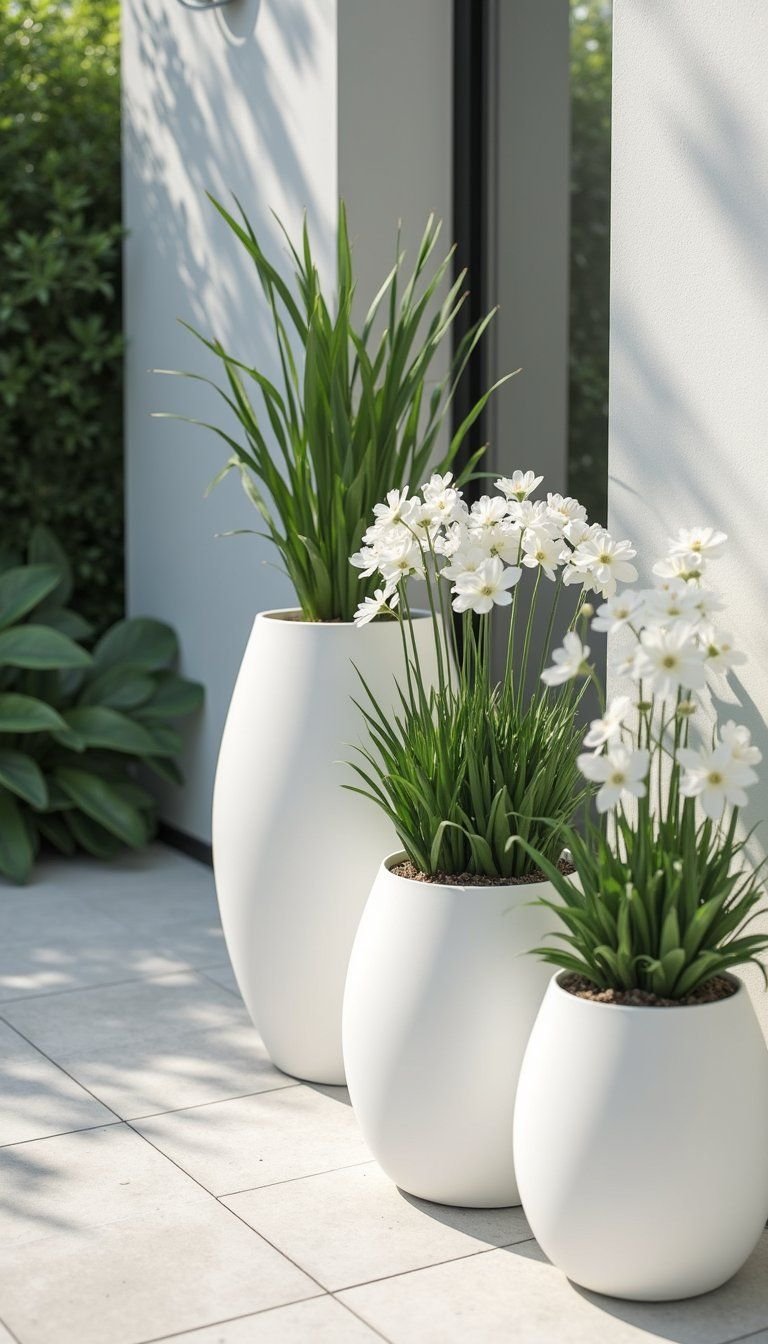 Monochrome White Planter Grouping For Elegance