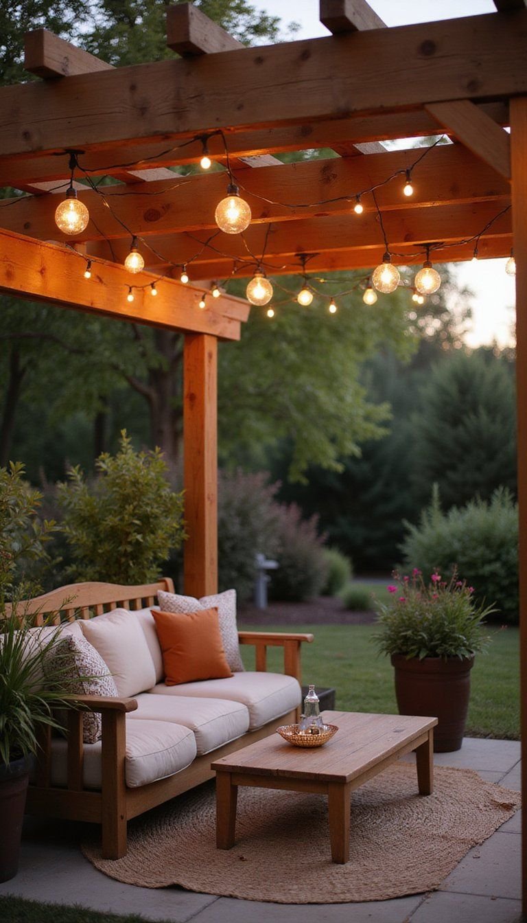Twinkling String Lights Over Pergola Or Arbor