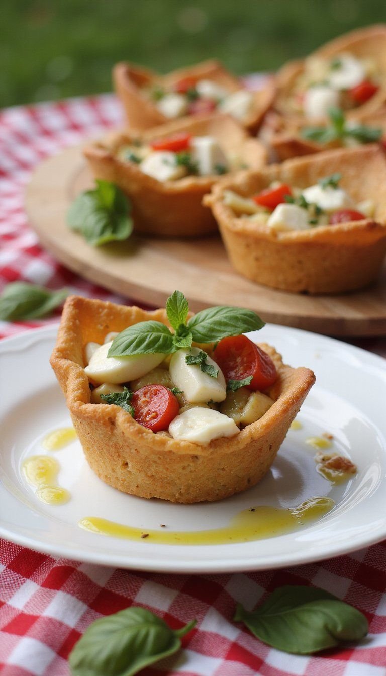 Caprese Pasta Cups with Basil Oil Drizzle