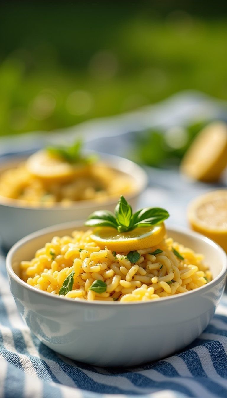 Chilled Lemon Orzo Pasta Salad in Bowls