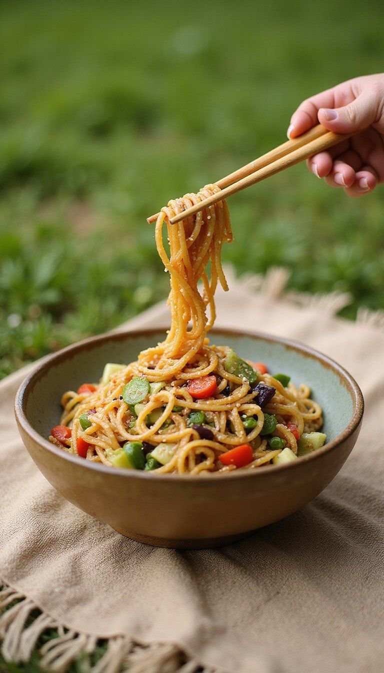Cold Sesame Noodle Salad with Crunchy Veggies