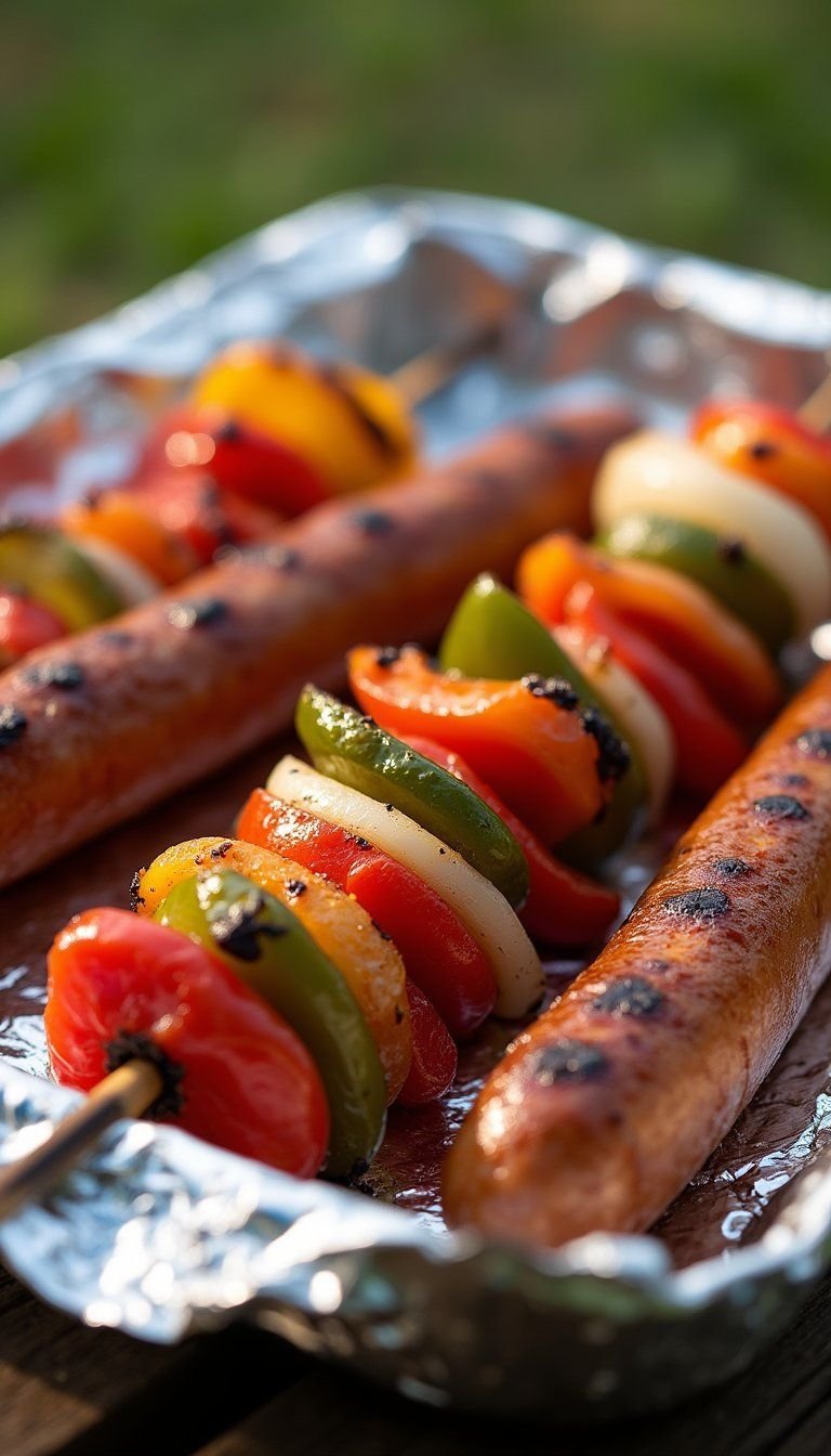 Smoked Sausage Skewers With Peppers And Onions