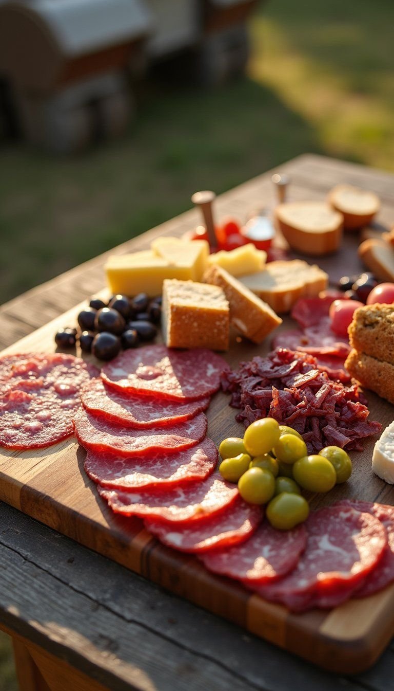 Tailgate Charcuterie Board With Meats And Pickles