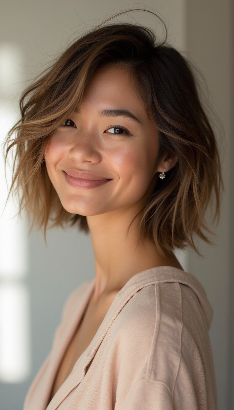 Tousled Textured Lob For Oval Face Shapes