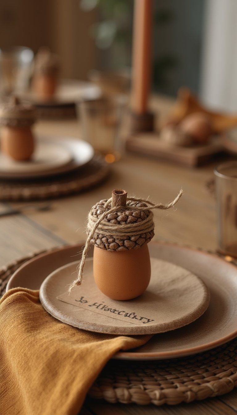 Acorn Cap Name Tags With Twine And Kraft Paper
