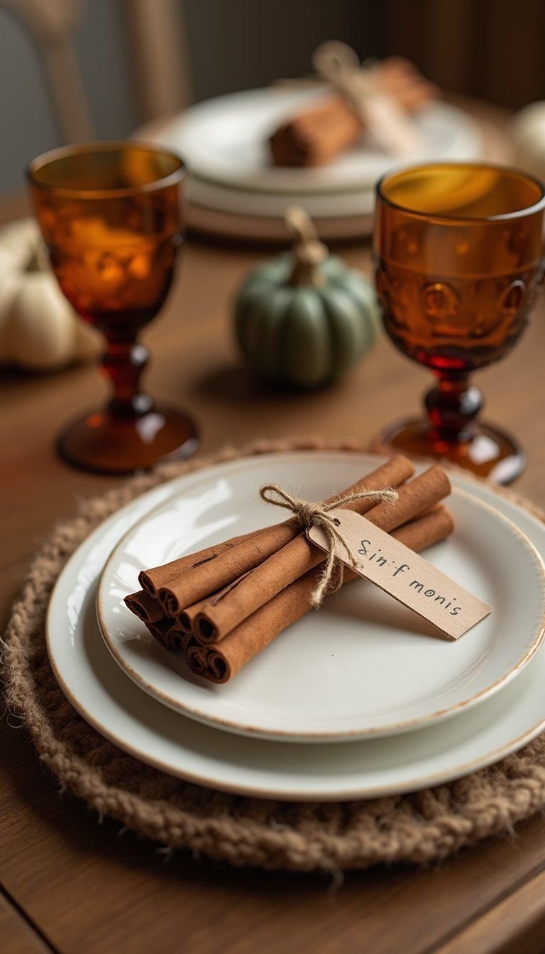 Cinnamon Stick Bundle Name Tags Tied With Twine