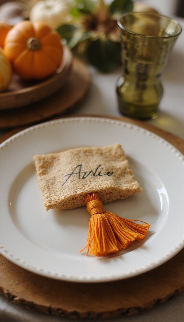 Corn Husk Wrapped Place Cards With Mini Tassel