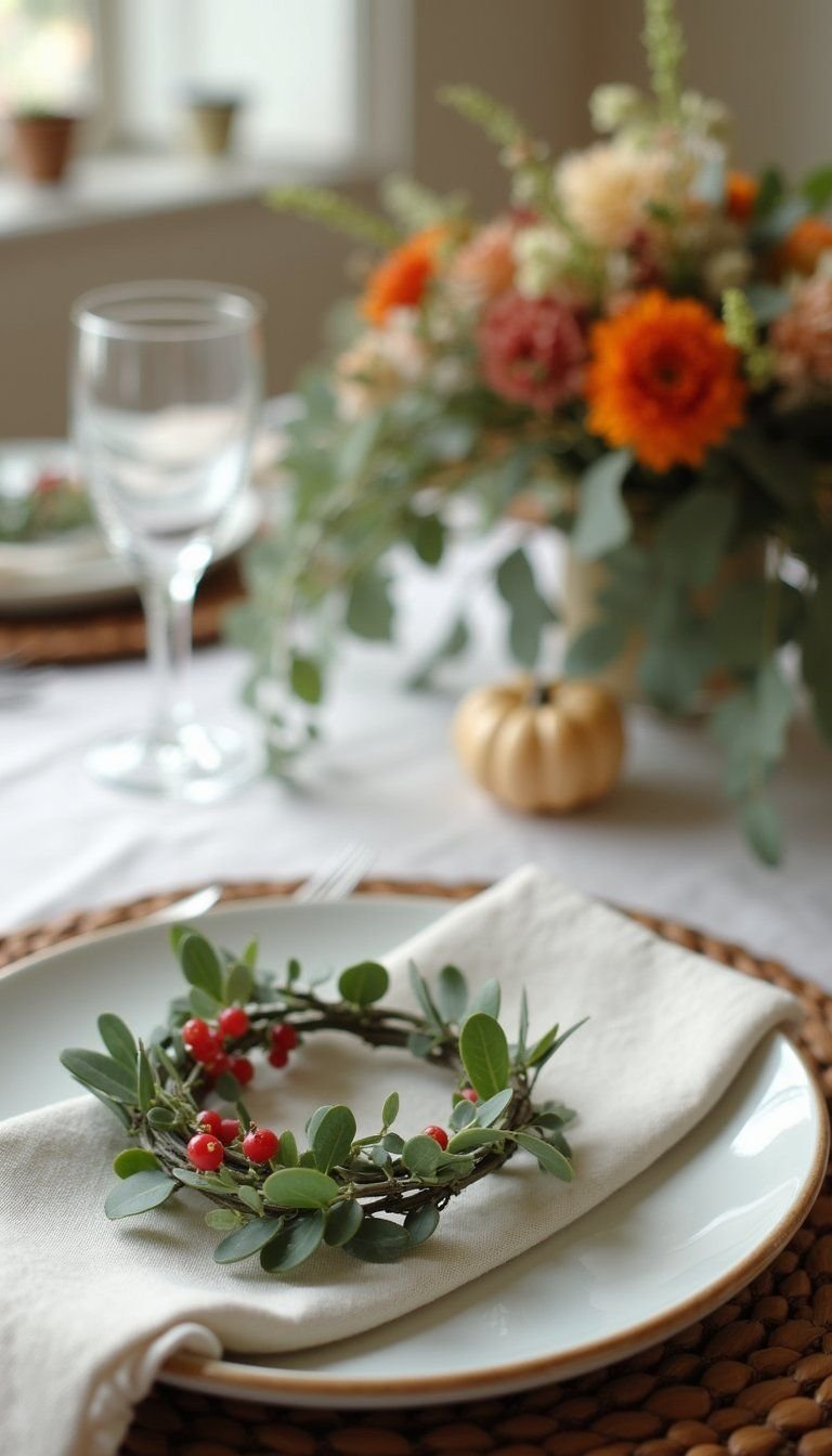 Mini Wreath Place Card Rings With Eucalyptus Accents