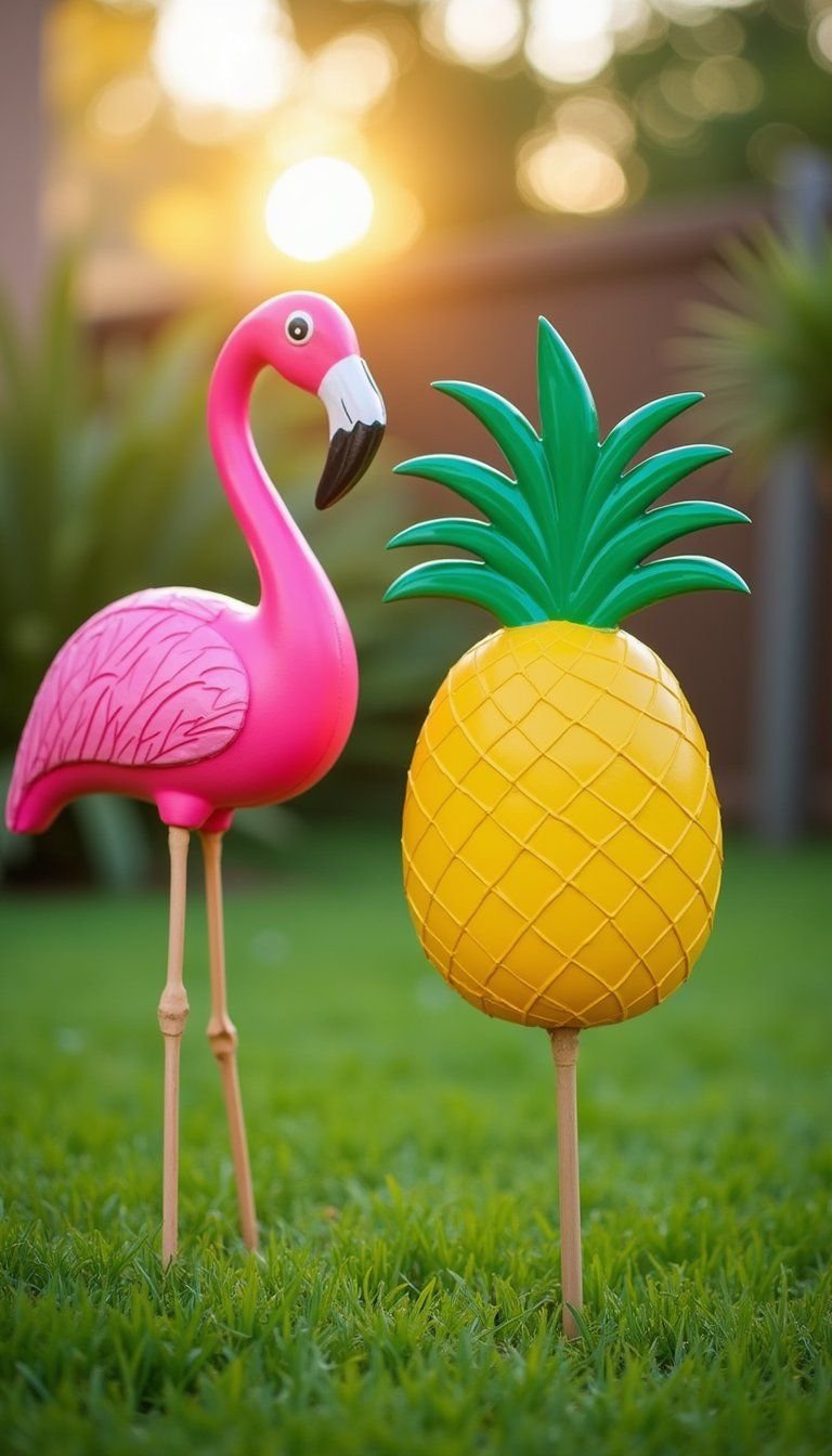 Flamingo And Pineapple Lawn Stakes For Yard