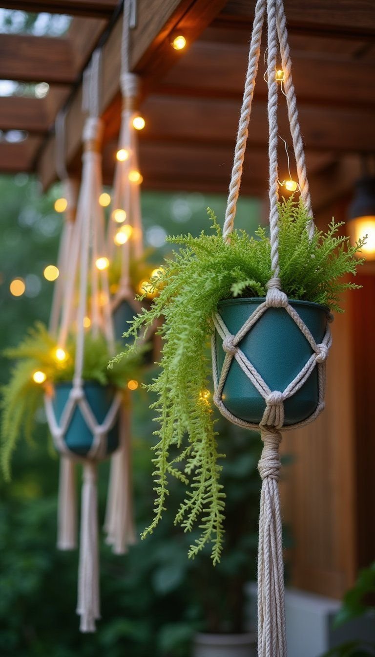 Tropical Macramé Hanging Planters With Lights