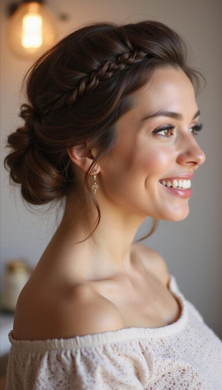 Soft Twisted Low Updo For Short Hair