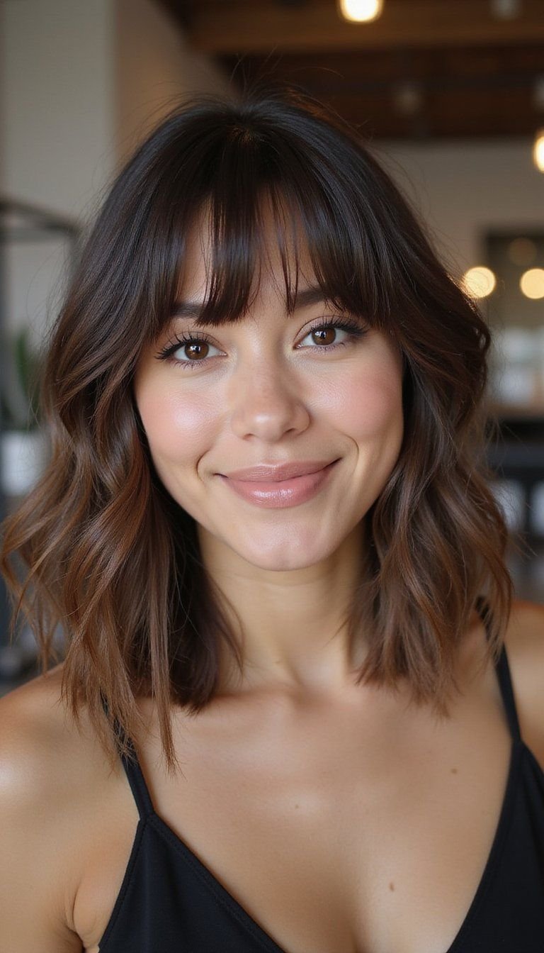 Choppy V-Cut Layers With Wispy Bangs