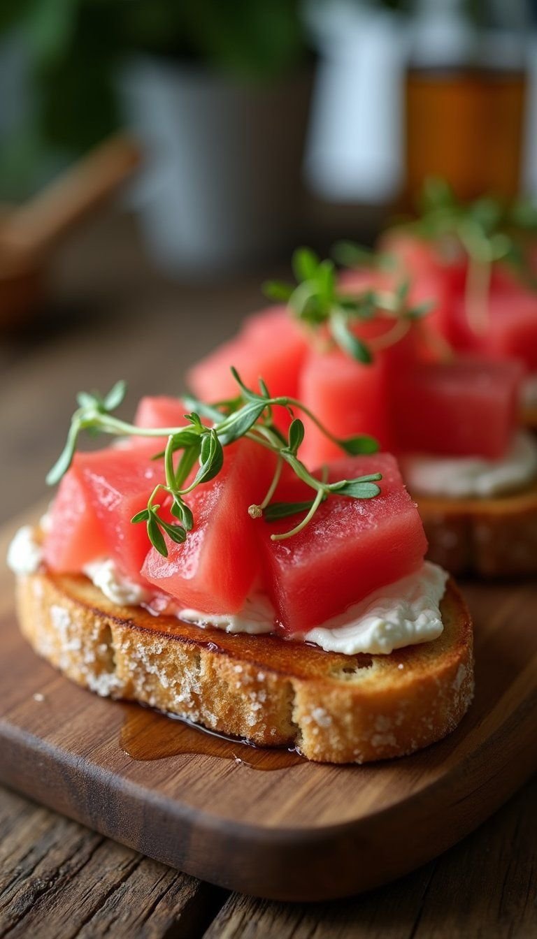 Watermelon And Goat Cheese Crostini Appetizers