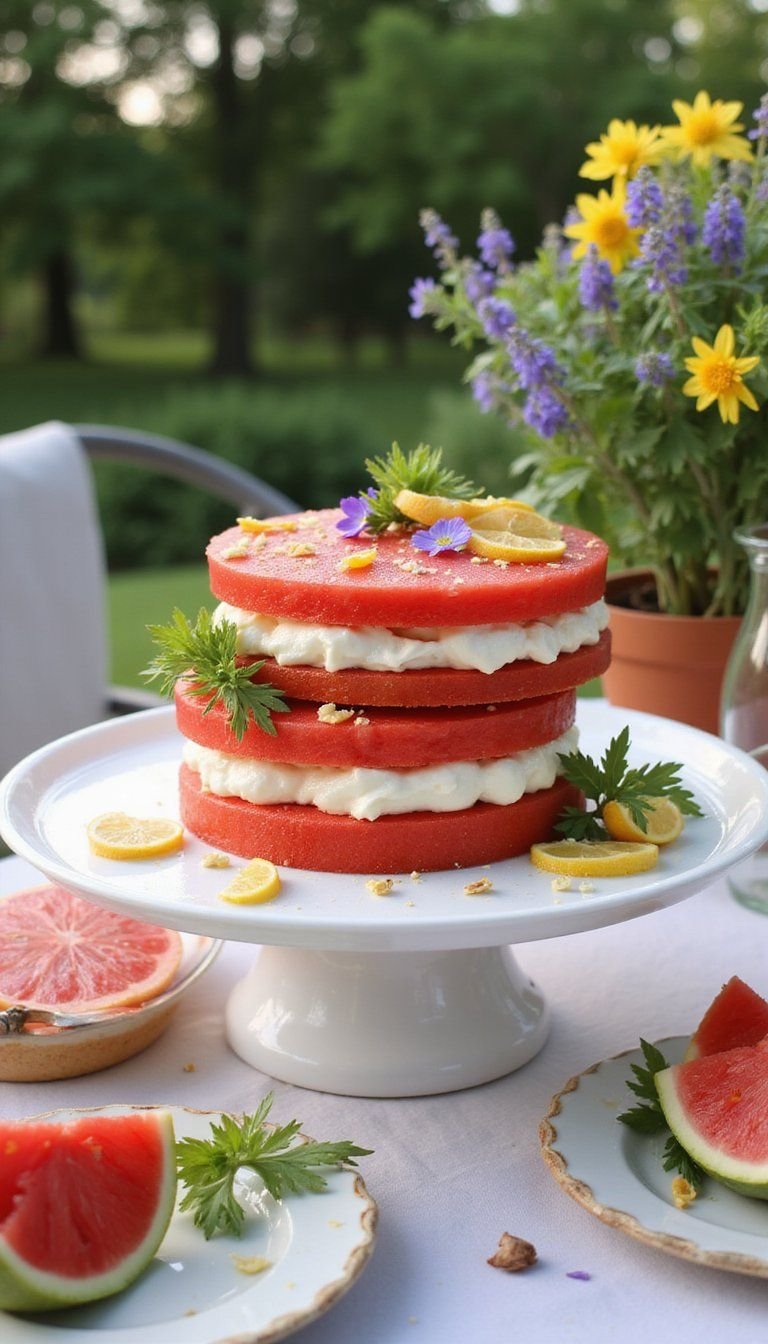 Watermelon Cake Layers With Cream Cheese Frosting