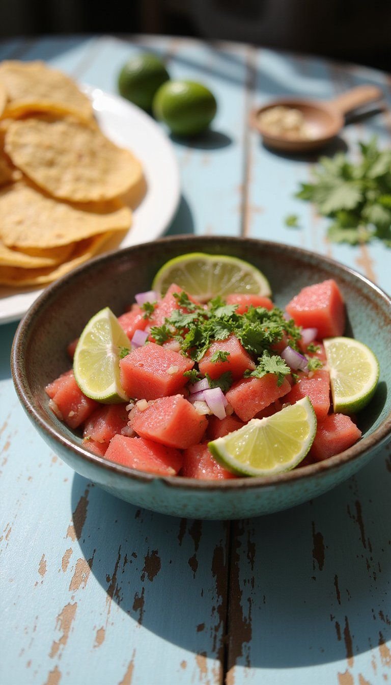 Watermelon Ceviche With Lime And Cilantro