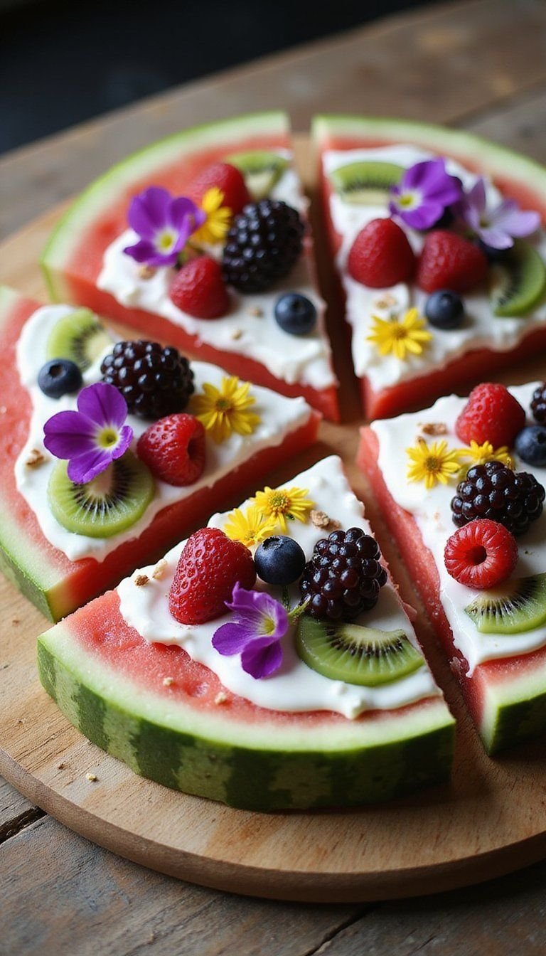 Watermelon Fruit Pizza With Yogurt Frosting