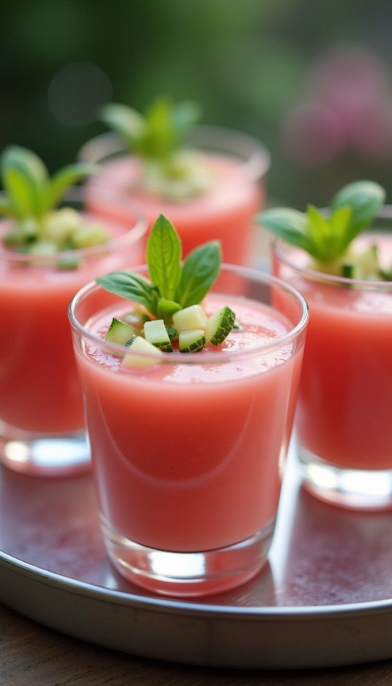 Watermelon Gazpacho Shooter Cups With Basil