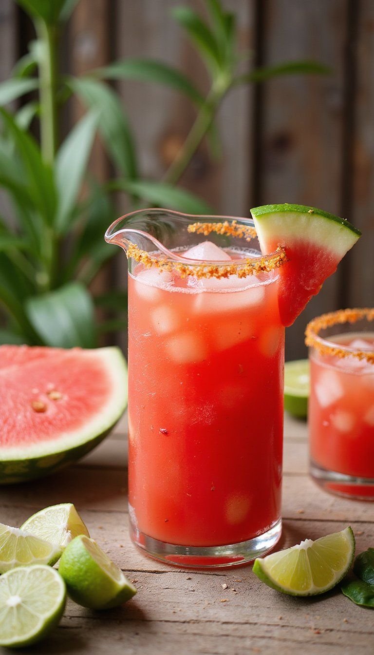 Watermelon Margarita Pitcher With Tajin Rim
