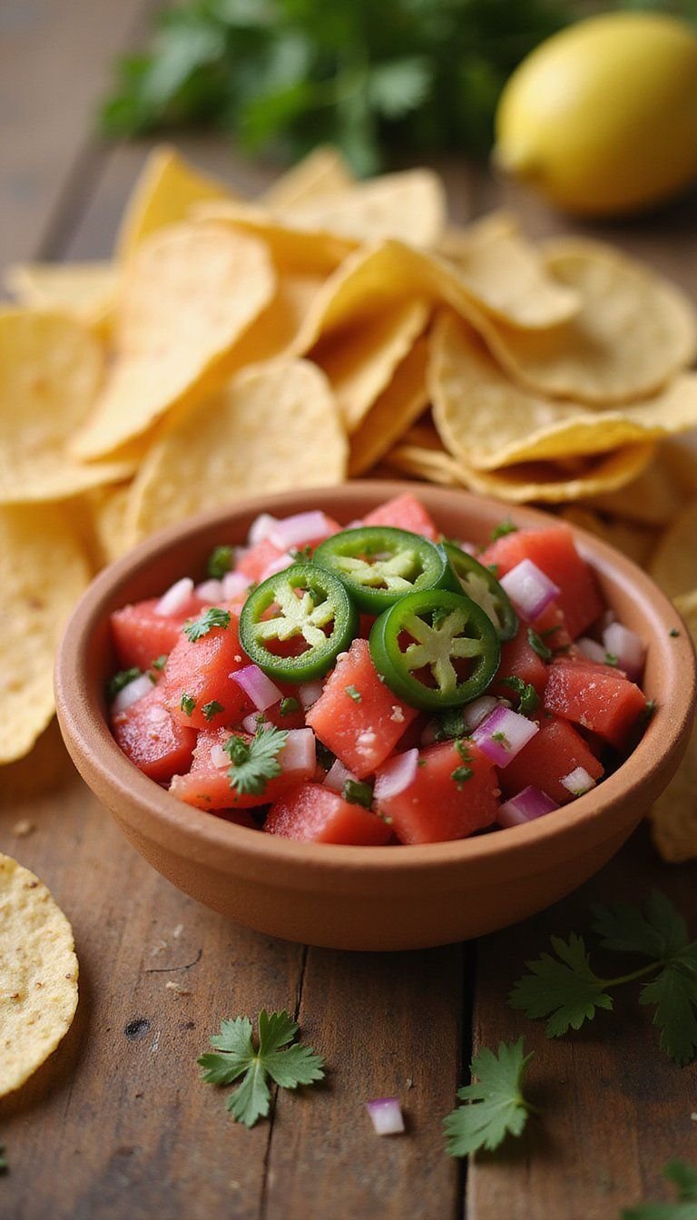 Watermelon Salsa With Tortilla Chips For Snacking