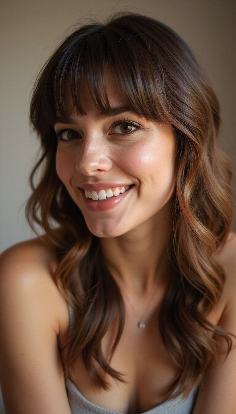 Glossy Curtain Bangs With Wet Finish For Drama